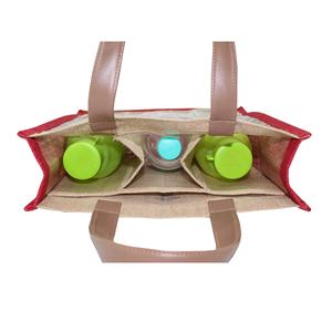 Sac à vin élégant en cuir PU et jute avec fenêtre, impression de logo personnalisé, sac à liqueur tendance avec poignée pour l'alcool - Product Image 3