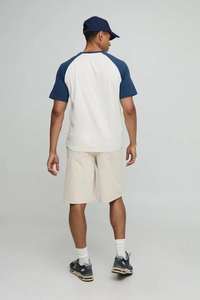 T-shirt Raglan Homme Blanc et Bleu en Coton Décontracté à Manches Courtes Streetwear Gym Fitness Respirant Usage Quotidien - Product Image 2