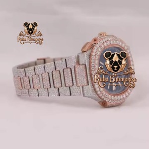 Reloj de Lujo con Diamantes Moissanite para Hombre, Reloj de Pulsera de Moda Premium con Construcción Duradera de Acero Inoxidable, Ajustable - Product Image 6