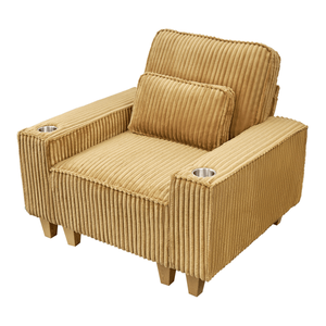 Fauteuil d'appoint confortable en velours côtelé à assise profonde avec porte-gobelet en acier inoxydable brossé pour salon - Product Image 1