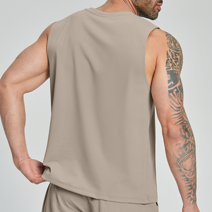 Débardeur court sans manches en maille 100 % polyester lavé, personnalisé, grande taille homme, anti-boulochage, séchage rapide, respirant, devant - Product Image 5
