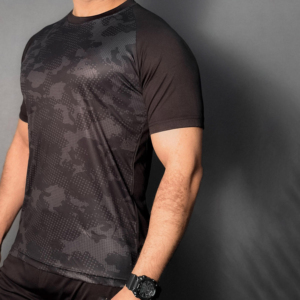 T-shirt décontracté pour homme à col rond et manches courtes, coupe classique, motif tricoté, 100 % polyester, séchage rapide, anti-boulochage, respirant, logo frontal - Product Image 3