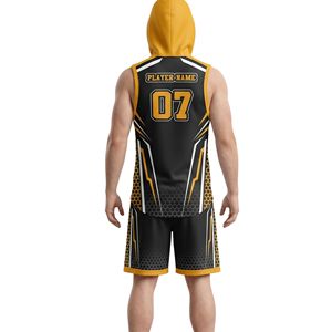 Maillots de football 7 contre 7 anti-humidité, hauts à capuche sans manches, shorts en mesh respirants, ensembles uniformes en polyester et élasthanne - Product Image 2