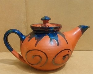 Handmade <b>Ceramic</b> Terracotta <b>Kettle</b> Tabletop Art Sculpture Modern Design Abstract Geometric Pattern Orange Color New Year 1PC - Product Image 3