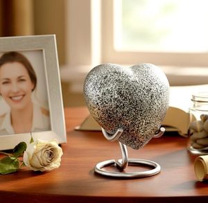 Urne funéraire contemporaine en aluminium en forme de cœur pour cendres, avec couvercle artistique sécurisé et finition raffinée - Product Image 2