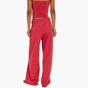 Custom Logo Ladies Cotton Red Women's Autumn Clothing <b>Two</b> <b>Piece</b> <b>Sets</b> Striped Strapless Tube Top Wide Leg Pants <b>Sets</b> - Product Image 2