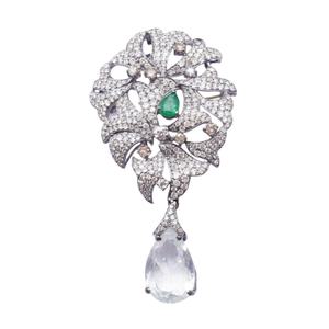 Gold-Plated Emerald Diamond and Aquamarine Unisex Brooches aka Necklaces - Product Image 1