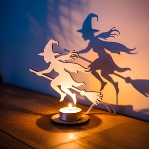 Decoración de Halloween con Portavelas para Velas de Té, Diseño de Casa Encantada y Calabaza, Corte Láser - Product Image 1