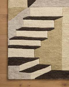 Alfombra de Lana Hecha a Mano con Diseño Moderno y Patrón Festoneado Color Marfil, para el Hogar o para Picnic - Product Image 4