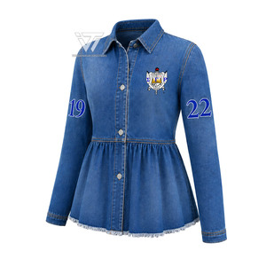 Ropa Personalizada al por Mayor de la Hermandad Sigma Gamma Rho, Chaqueta de Mezclilla Bordada para Mujer, Top Peplum, Artículos Griegos - Product Image 1