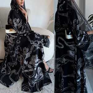 Abaya con Estampado Floral, Elegante Abaya de Dos Piezas, Capa Musulmana Modesta, Cárdigan Abaya, Kaftán Étnico Abierto por Delante, Estilo Dubái - Product Image 2