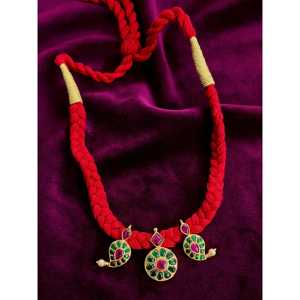 Gargantilla Kundan de hilo rojo plateado 92,5, collares finos elegantes - Product Image 1