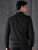 Blouson bomber noir pour homme, col montant, fermeture éclair, coupe-vent, polyester, décontracté, pour l'automne