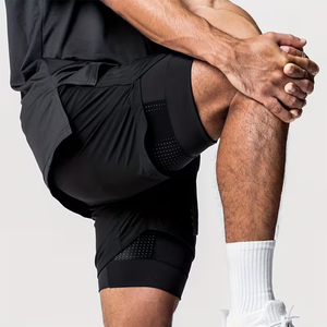 Men's Compression Short Double <b>Layer</b> Black Color Inner Pocket Running Gym Fitness Training Shorts With Airflow Support - Product Image 6