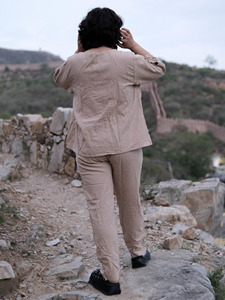 Premium Khadi Cotton Co-ord Set for Women - Eco-Friendly Beige Button-<b>Down</b> Comfort Top and Matching <b>Trousers</b> - Product Image 5