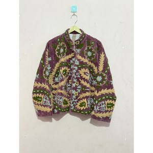 Veste en velours brodée style bohème chic pour femme, motif floral, col mandarin, manches longues, manteau d'automne avec poches latérales - Product Image 2