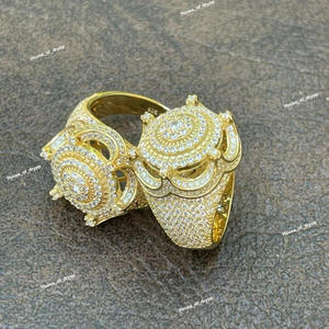 Anillos redondos plateados con múltiples capas de piedras brillantes, diseño único, anillo llamativo para hombres y mujeres - Product Image 2