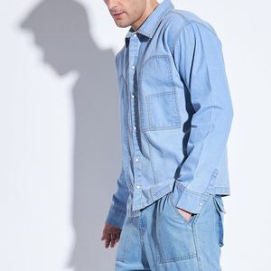 เสื้อเชิ้ตเดนิมคอตตอนทรงสแตนด์คอลลาร์ ระบายอากาศได้ดี แขนยาว สีน้ำเงิน สำหรับผู้ชาย สไตล์ลำลอง ติดกระดุม ซักแล้ว - Product Image 3