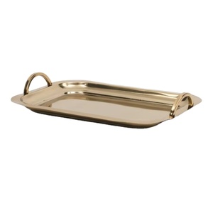 Silver Rectangular <b>Serving</b> Tray Gold Flower Handles Nickel Plated Decorative Platter Home Wedding Bulk Wholesale Elegant - Product Image 1