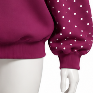 Burgundy Oversized Women Mock Neck Sweatshirt Pearl Studded Sleeve Pullover Casual Streetwear Loose Fit Long Sleeve <b>Winter</b> <b>Top</b> - Product Image 5