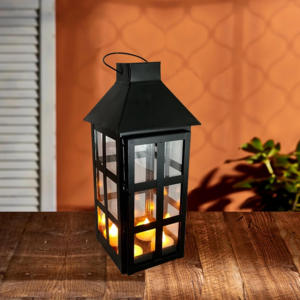 <b>Black</b> Rectangular Metal <b>Lantern</b> with Glass Panels for Home Decoration Durable Design - Product Image 1