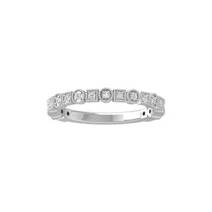 Anillo de Boda TISHYA DIAMOND de Oro Blanco de 14K con Diamante Natural de Corte Brillante Redondo Vintage, Talla 9 para Mujer - Product Image 1