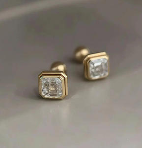 Fine Gold Lab Grown Asscher Cut Filled Diamond <b>Earrings</b> F Color Vintage Style Women Wedding Jewelry IGI Certified - Product Image 2