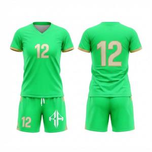 ชุดฟุตบอลพิมพ์ลายแบบ Sublimated พร้อมโลโก้สีขาวสำหรับผู้หญิง วัสดุคุณภาพสูง 100% ทรงปกติ แบบสวมหัว แขนสั้น - Product Image 1
