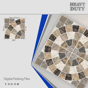 Export Quality: 9mm Thickness 40x40 Embossed Punch Rustic Matte Surface Non-Slip Porcelain Digital Parking Floor Tiles 400X400mm