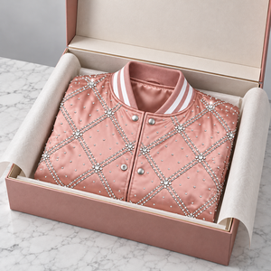Chaqueta Bomber de Satén con Pedrería para Hombre, Prenda Exterior de Moda con Cristales y Tela Brillante, Diseño Elegante para Uso Casual - Product Image 5