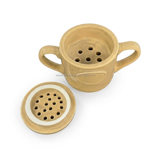 Cuenco de incienso de gres esmaltado color carbón con plato de drenaje y doble asa para fragancia del hogar, venta al por mayor - Product Image 1