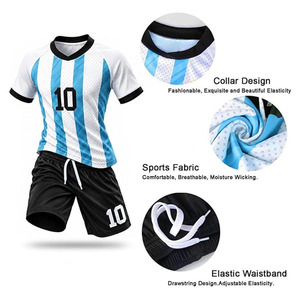 Men's Soccer Jersey Set <b>Striped</b> <b>Blue</b> <b>White</b> V-Neck Short Sleeve Breathable Polyester 10 Number Printed All Seasons Adult Regular - Product Image 4