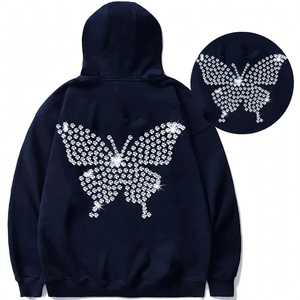 Sudadera con capucha extragrande personalizada con pedrería de mariposa, de algodón grueso y forro polar, estilo urbano con cremallera. - Product Image 1