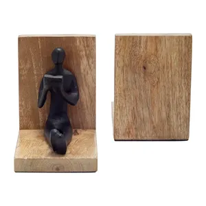 Artistic Wooden Bookends <b>Figurative</b> Minimalist Design Handmade 2Pcs for Living Room Tabletop Decor - Product Image 5