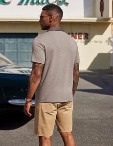 Chemise Homme en Coton et Spandex, Unie, Coupe Slim, Manches Courtes, Respirante, Douce et Confortable, en Piqué Tricoté 220g, Boutonnée, Style Décontracté - Product Image 5