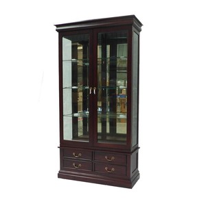 Bibliothèque de style antique en acajou, reproduction authentique, avec structure en bois massif, deux portes vitrées et quatre tiroirs en bas. - Product Image 2