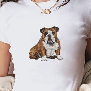 Camiseta de punto corta con estampado de Bulldog en pose relajada Y2K, corte ajustado, para mujer - Product Image 3