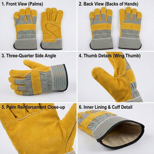 Heavy Duty Anti-abrasion Cowhide Split Leather Comfort Fit & <b>Strip</b> Cotton <b>Fabric</b> Back Safety Protective Industrial Work Gloves - Product Image 2