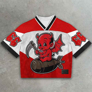 Short Sleeve Front <b>Logo</b> Sublimation Transfer Print Polyester/Cotton Jersey 320g Men's Sporty V-Neck Breathable Quick Dry - Product Image 4