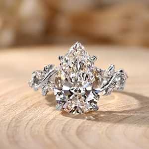 Bague de fiançailles en or massif 10K 14K 18K certifiée IGI, diamant de laboratoire taille poire et taille ronde, pour femme, E VVS - Product Image 3