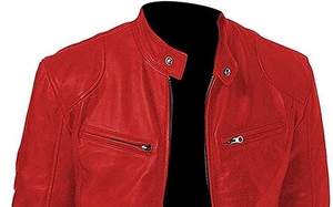 Blouson moto en cuir véritable beige pour homme, col rabattu, fermeture éclair, coupe ajustée, manches classiques, couleur unie, automne - Product Image 6