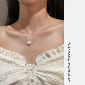 S925 Pure Silver 11-12mm Clover Freshwater <b>Edison</b> Pearl Pendant with Strong <b>Light</b> Round Collarbone Chain Accessory for Women - Product Image 4