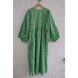 ชุดเดรสผ้าฝ้ายพิมพ์ลายบล็อกสำหรับผู้หญิง ทำมือ สไตล์โบโฮ ลำลอง ใส่ได้ทุกวัน ชุดฤดูร้อน - Product Image 5