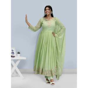 Hermoso Conjunto de Salwar Kameez de Poliéster Verde Indio/Pakistaní XL para Fiesta con Vestido, Parte Inferior y Dupatta - Product Image 1