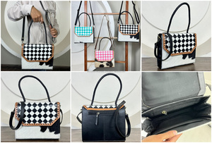 Bolso de Mano Grande de Cuero a Cuadros de Primera Calidad, Nuevo Bolso de Moda Cruzado de Cuero Vacuno Genuino para Mujer - Product Image 3