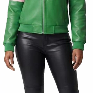 Custom Sorority PU Leather <b>Racing</b> <b>Jacket</b> Women Color Block Moto Racer Outerwear for B2B Wholesale Buyers and Private Labels - Product Image 4