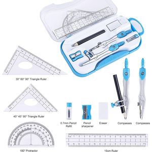 Kit di Geometria per Studenti, Set di Strumenti Matematici con Goniometro, Righelli, Scatola Antiurto, 10 Pezzi, Compasso e Strumenti da Disegno - Product Image 1