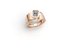 Bague de fiançailles de luxe Aarinya pour homme, en or 14 carats, sertie de diamants de laboratoire, taille émeraude, pierres latérales taille princesse, certifiée IGI, pavée - Product Image 2