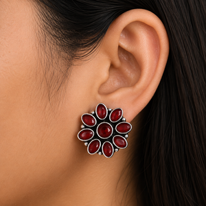 Direct Factory Oxidized Silver Flower <b>Stud</b> <b>Earrings</b> Pear Cut <b>Turquoise</b> Flower Design | Bohemia Style Party Women's Wholesale - Product Image 2