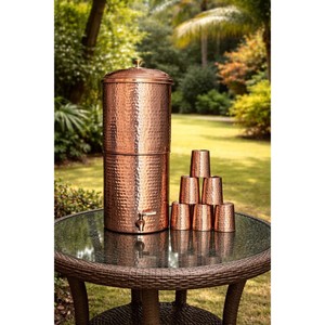 Dispensador de agua de cobre de diseño moderno con tapa y dos tazas, diseño vintage, gran capacidad, para uso doméstico y en fiestas. - Product Image 4